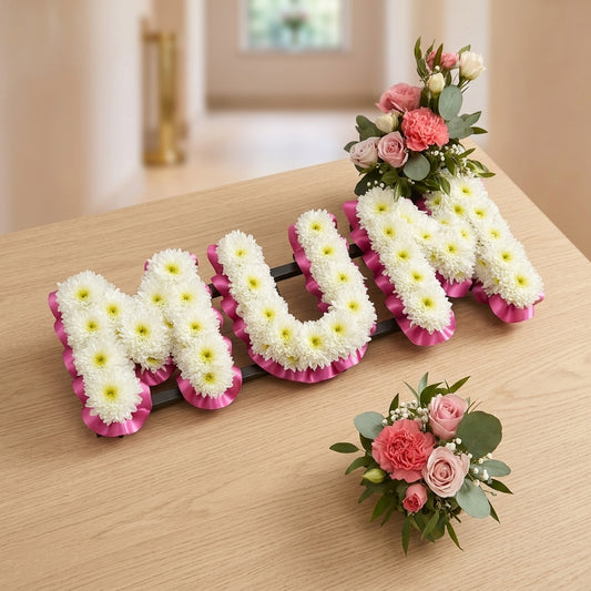 MUM Floral Funeral Tribute White and Pink