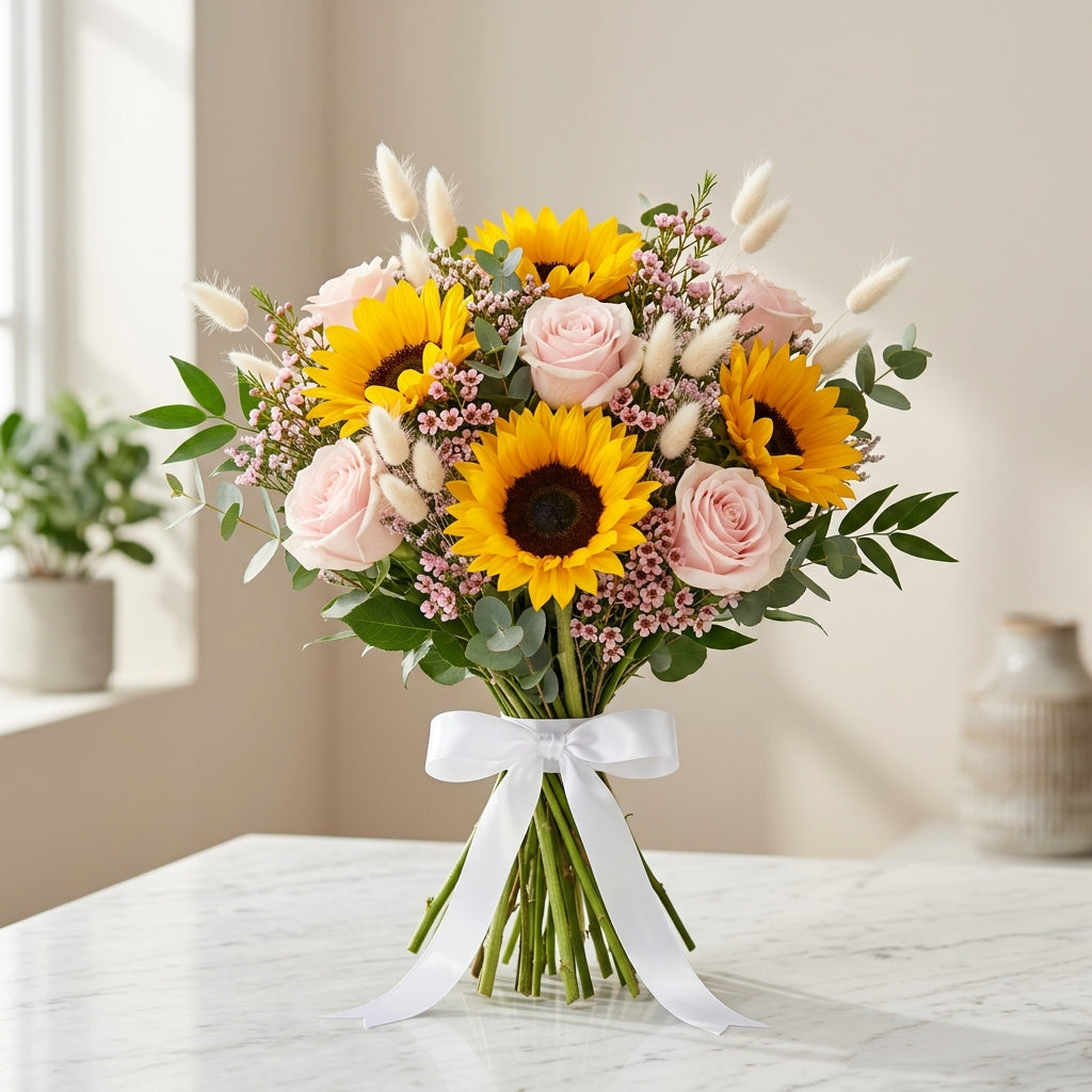 Sunny Bliss - Sunflower & Pink Rose Bouquet