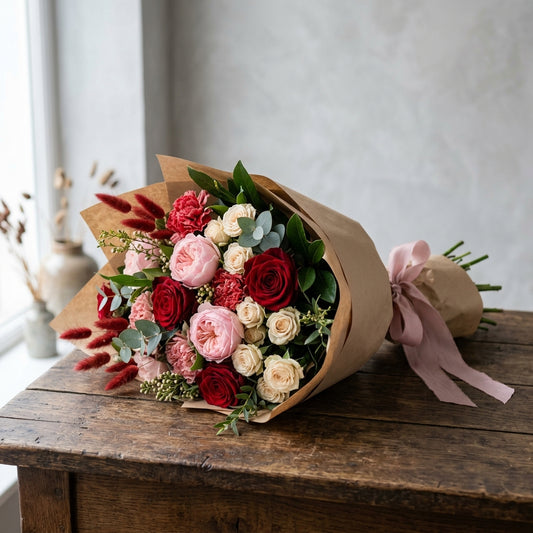Velvet Romance Red and Pink Rose Bouquet