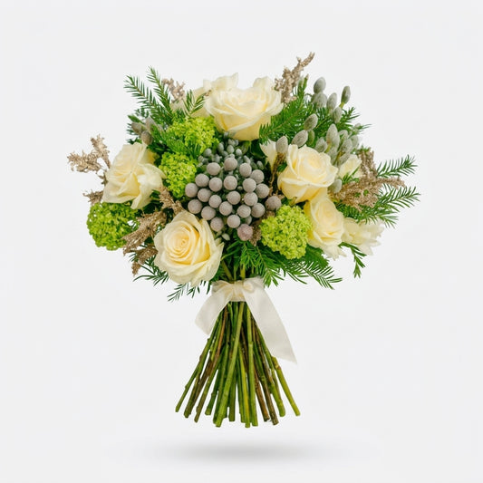 Elegant White Rose and Brunia Winter Bouquet