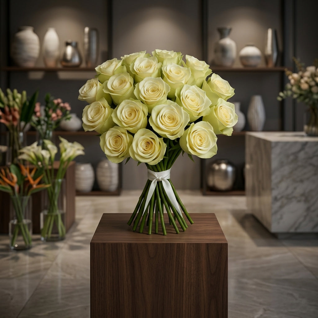 Pure White Roses Hand-Tied Bouquet – 24 Stems
