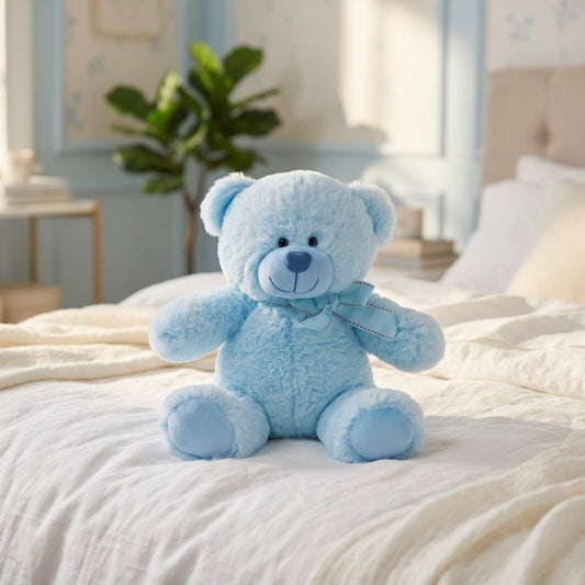 Sky Blue Plush Bear with Cute Bow