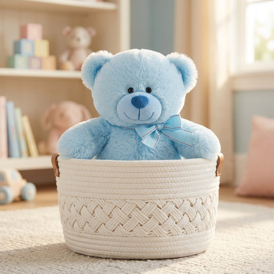 Sky Blue Plush Bear with Cute Bow