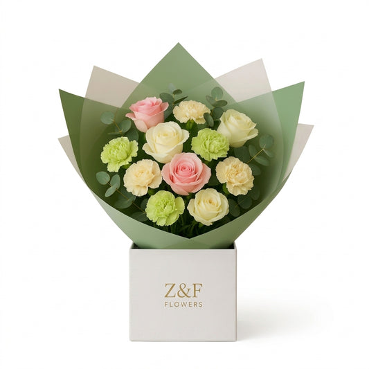 Blush Harmony Rose and Carnation Boxed Bouquet