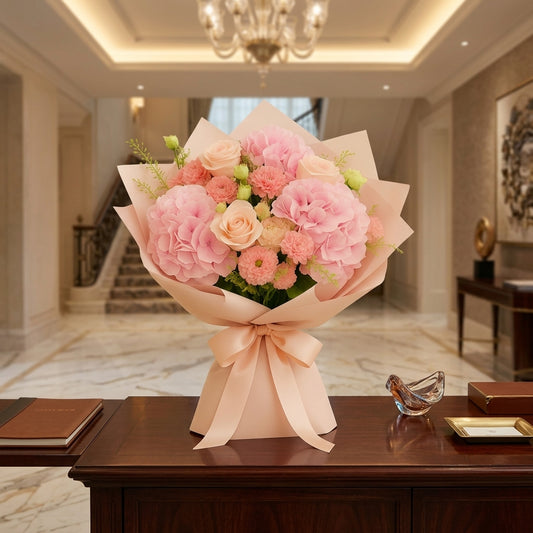 Blush Harmony Pink Hydrangea and Rose Bouquet