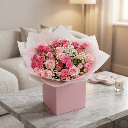 Blush Pink Rose & Gypsophila Bouquet