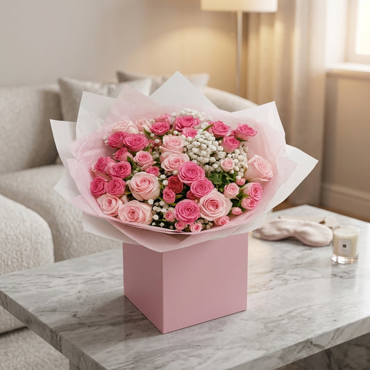 Blush Pink Rose & Gypsophila Bouquet