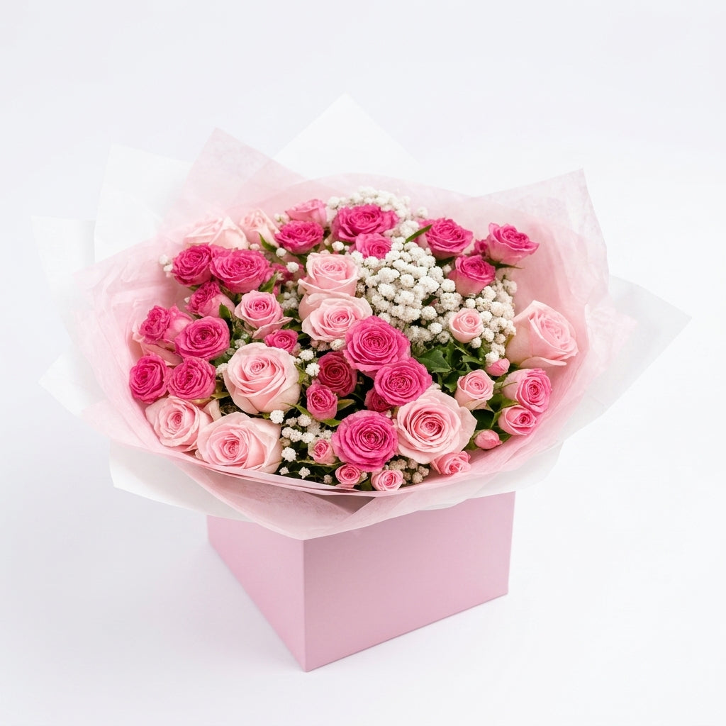 Blush Pink Rose & Gypsophila Bouquet