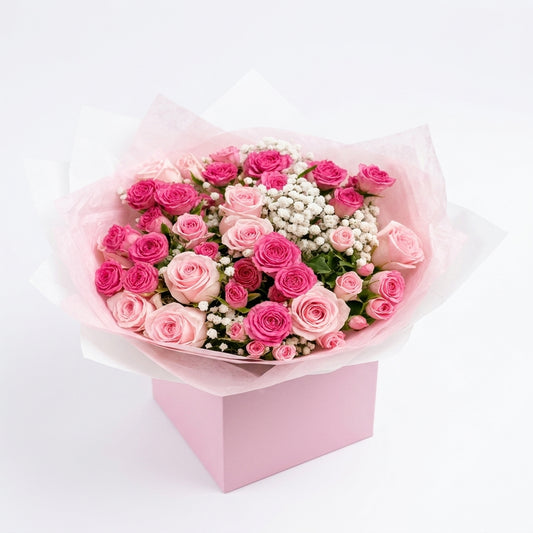 Blush Pink Rose & Gypsophila Bouquet