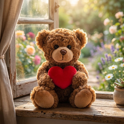 Brown Teddy Bear Holding Love Heart