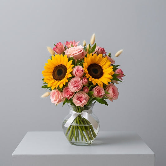 Loving Summer Sunflower and Pink Rose Bouquet