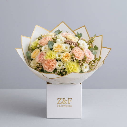 Elegant Pastel Rose and Carnation Boxed Bouquet