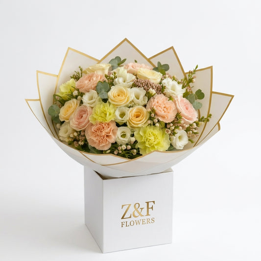 Elegant Pastel Rose and Carnation Boxed Bouquet