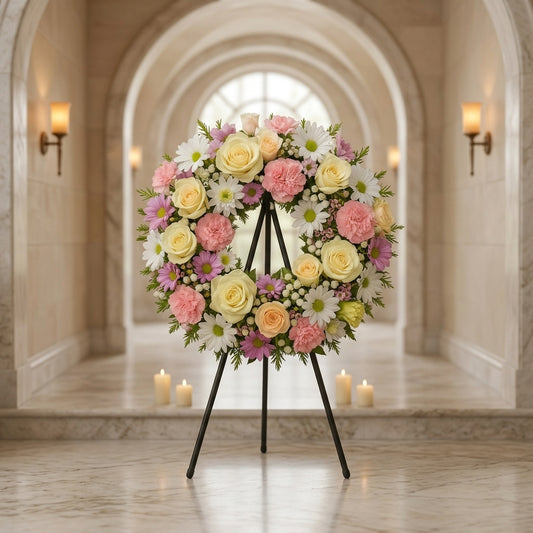 Pastel Rose and Carnation Memorial Wreath