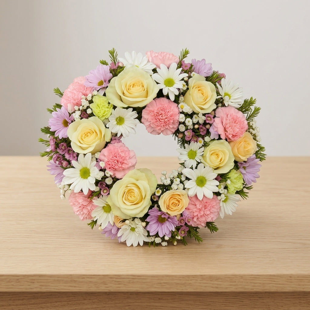 Pastel Rose and Carnation Memorial Wreath