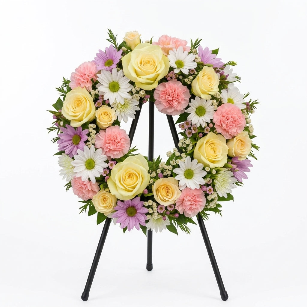 Pastel Rose and Carnation Memorial Wreath