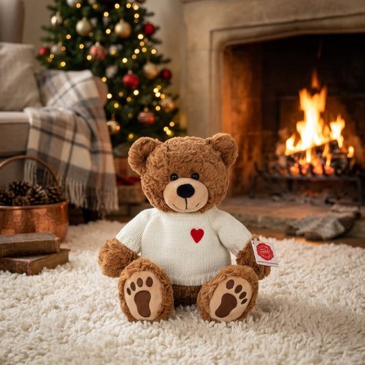 Percy Teddy Bear in Heart Sweater