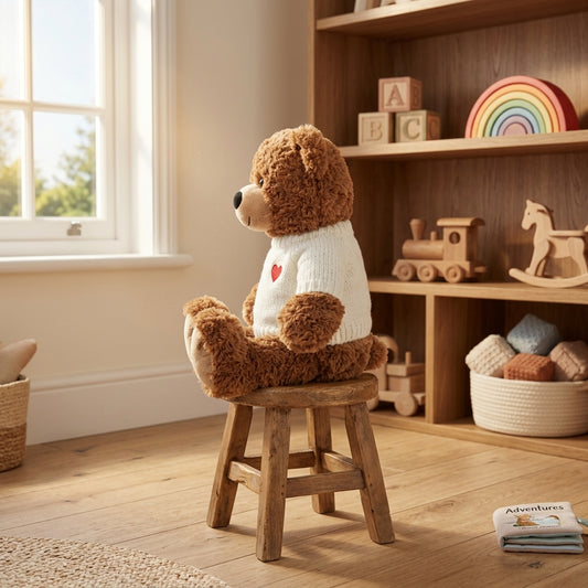 Percy Teddy Bear in Heart Sweater