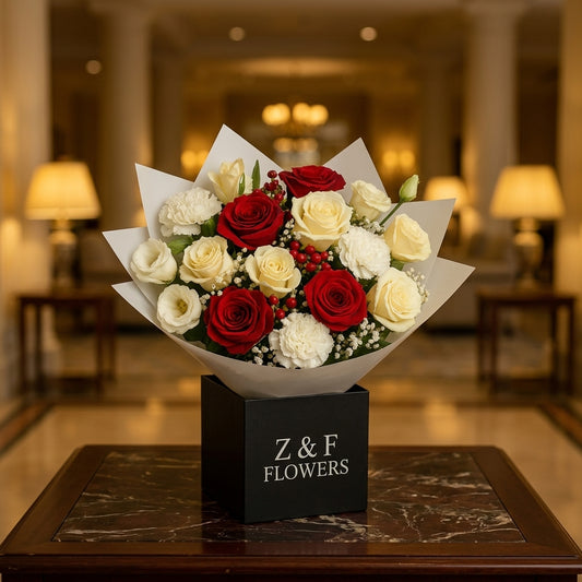 Red & White Rose Luxury Bouquet