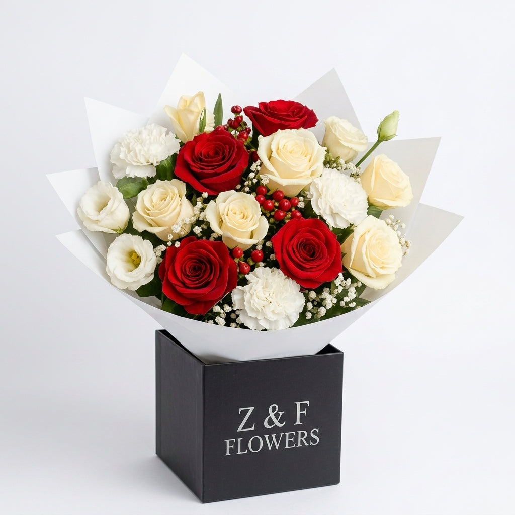 Red & White Rose Luxury Bouquet
