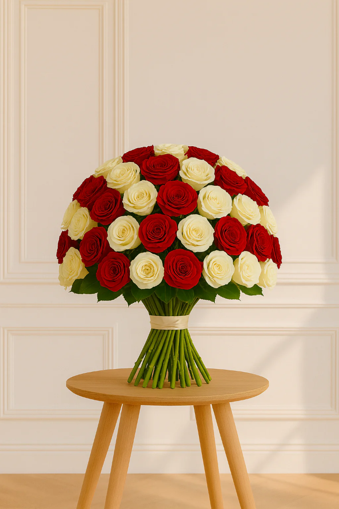 Classic Red and White Roses Hand-Tied Bouquet