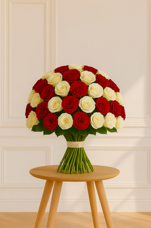 Classic Red and White Roses Hand-Tied Bouquet