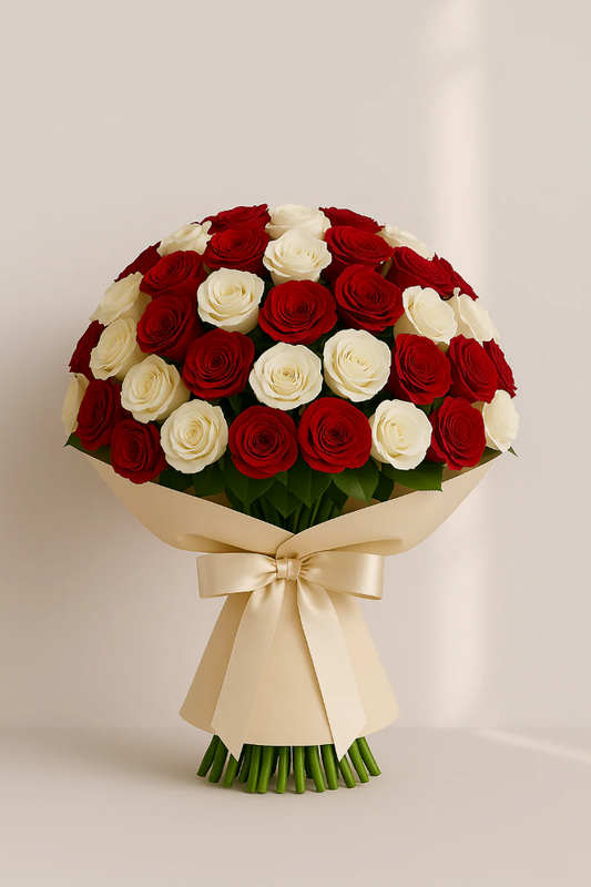 Classic Red and White Roses Hand-Tied Bouquet