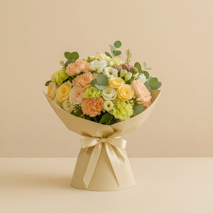 Sunlit Serenity Pastel Rose and Lisianthus Bouquet