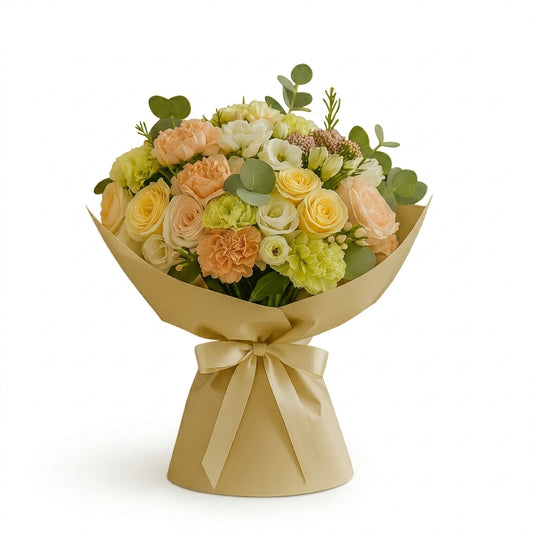 Sunlit Serenity Pastel Rose and Lisianthus Bouquet