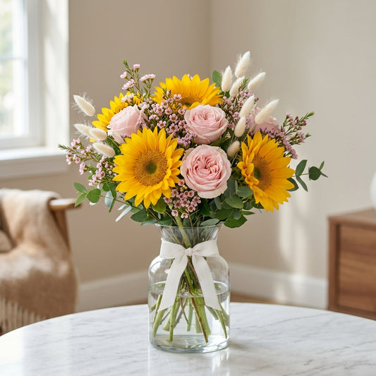 Sunny Bliss - Sunflower & Pink Rose Bouquet