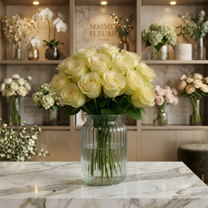 Pure White Roses Hand-Tied Bouquet – 24 Stems