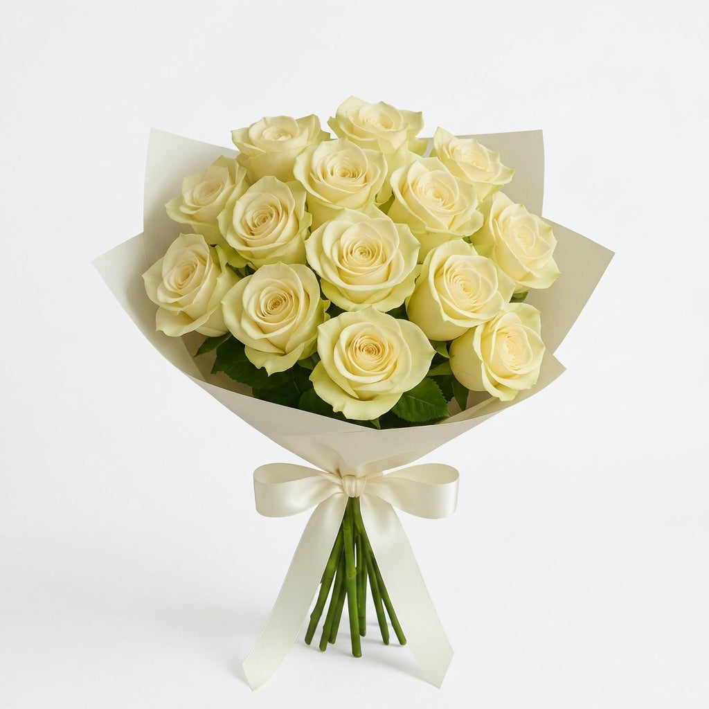 Pure White Roses Hand-Tied Bouquet – 24 Stems