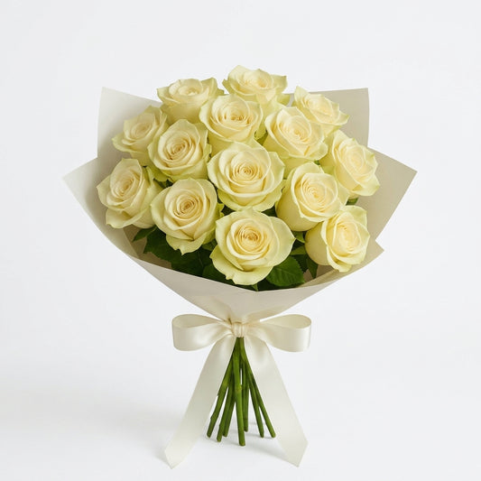 Pure White Roses Hand-Tied Bouquet – 24 Stems